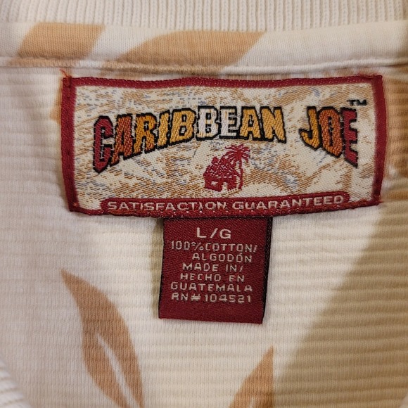 Caribbean Joe Polo Shirt Men L Tan Floral Cotton Hawaiian Resort Casual Vacation - Picture 4 of 8